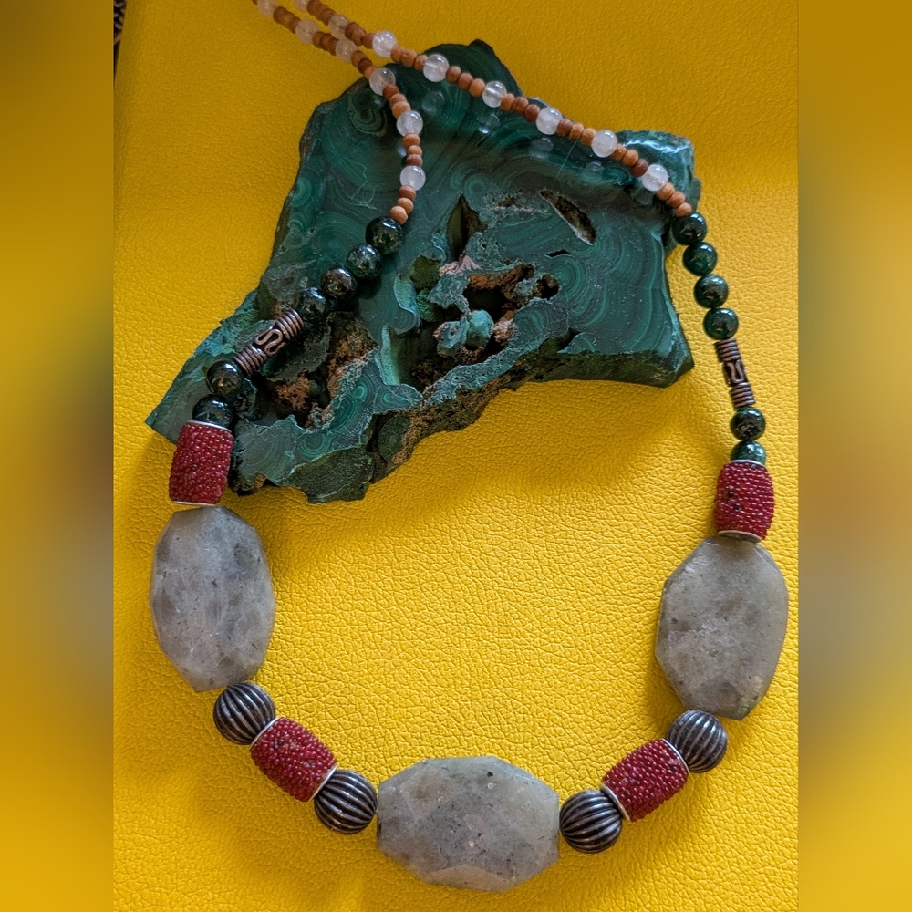 Elegant Beaded Necklace with Labradorite, Moonstone, & Jade